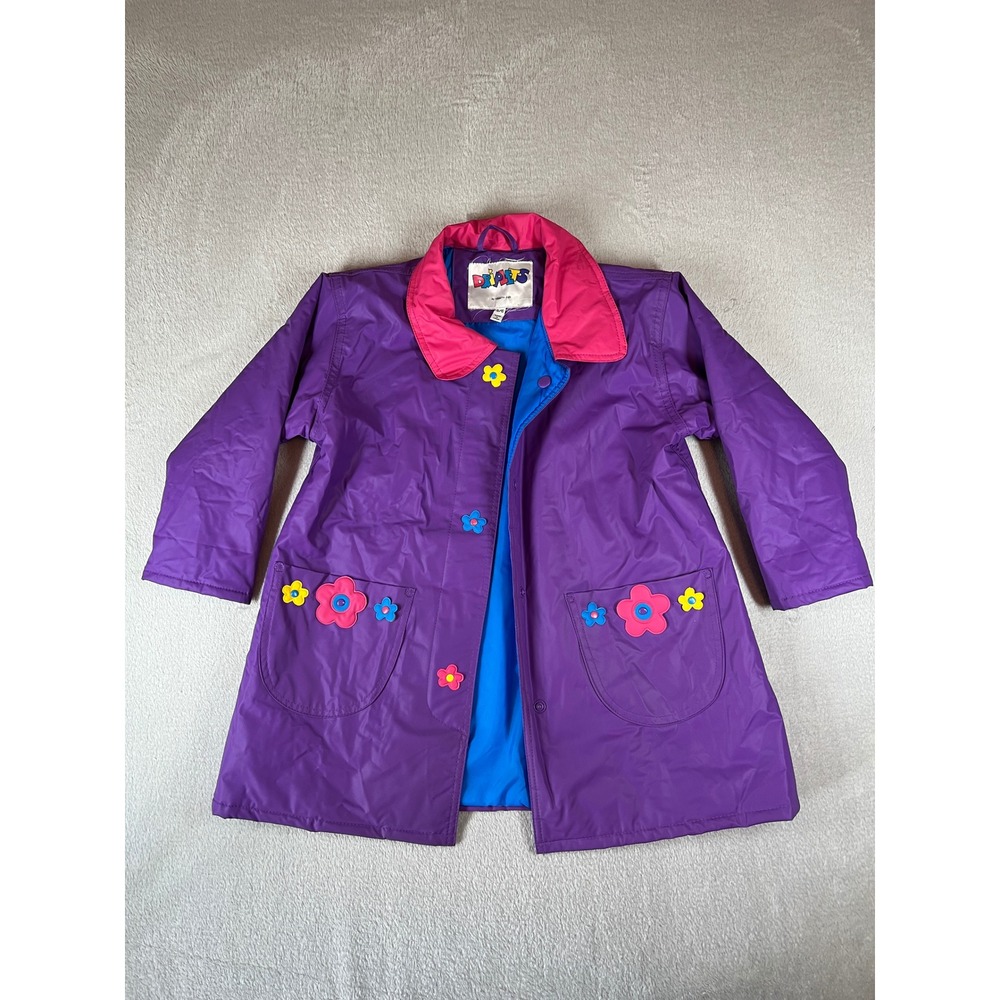 Driplets by Wippette Kids Purple Vinyl Flower Raincoat Jacket Size 5/6 90's